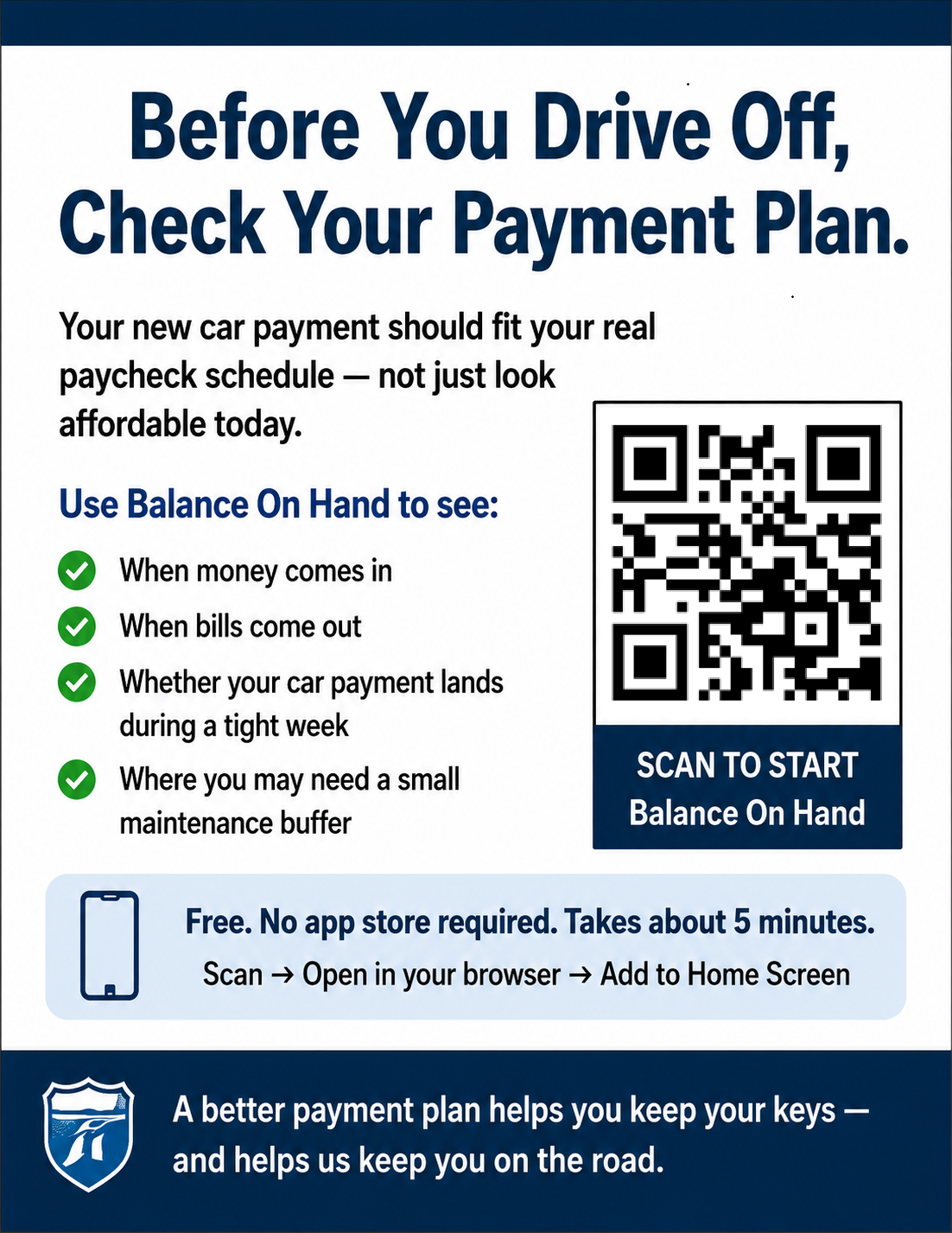Closing Desk Sign - Before You Drive Off, Check Your Payment Plan
